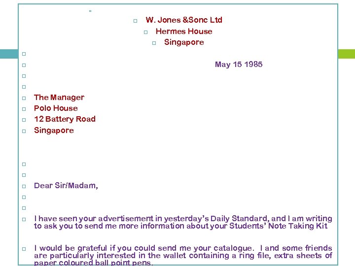  May 15 1985 W. Jones &Sonc Ltd Hermes House Singapore The Manager Polo