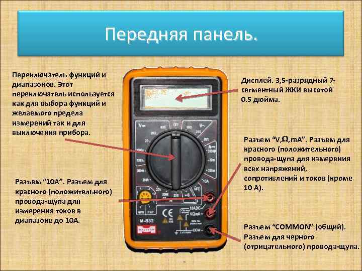 Передняя панель. Переключатель функций и диапазонов. Этот переключатель используется как для выбора функций и