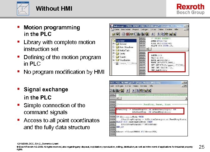 Without HMI § Motion programming § § § in the PLC Library with complete