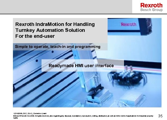 Rexroth Indra. Motion for Handling Turnkey Automation Solution For the end-user Simple to operate,