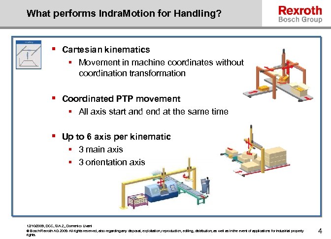 What performs Indra. Motion for Handling? § Cartesian kinematics § Movement in machine coordinates