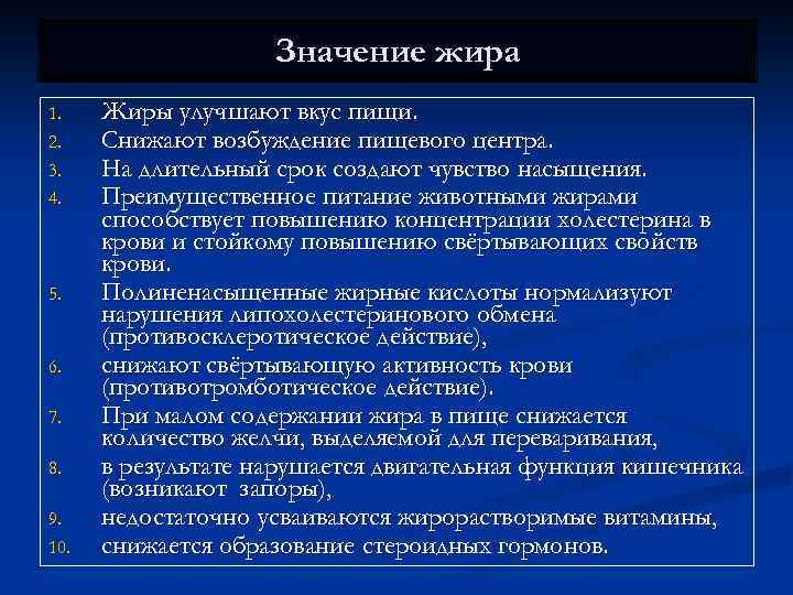 Значение жира 1. 2. 3. 4. 5. 6. 7. 8. 9. 10. Жиры улучшают