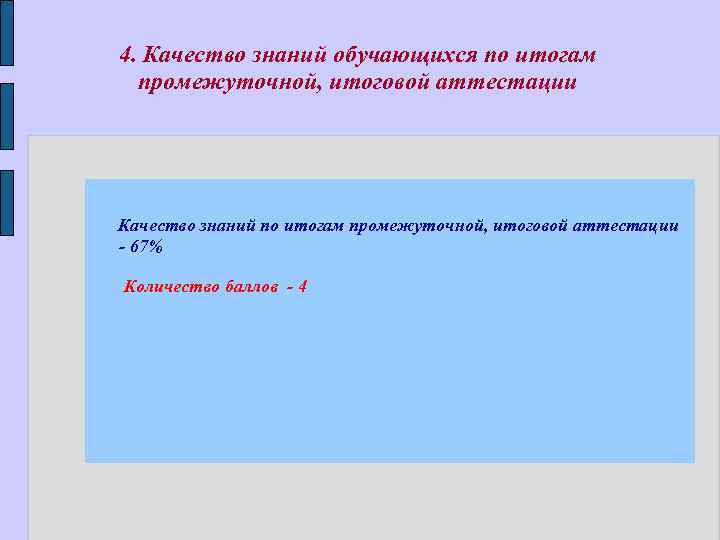 4. Качество знаний обучающихся по итогам промежуточной, итоговой аттестации Качество знаний по итогам промежуточной,