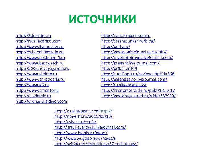 ИСТОЧНИКИ http: //3 dmaster. ru http: //ru. aliexpress. com http: //www. livemaster. ru http: