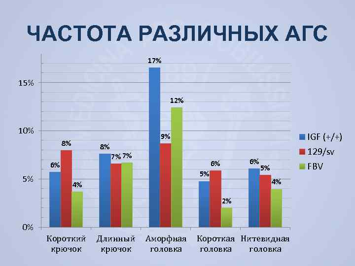 ЧАСТОТА РАЗЛИЧНЫХ АГС 17% 15% 12% 10% 8% 6% 5% IGF (+/+) 129/sv FBV