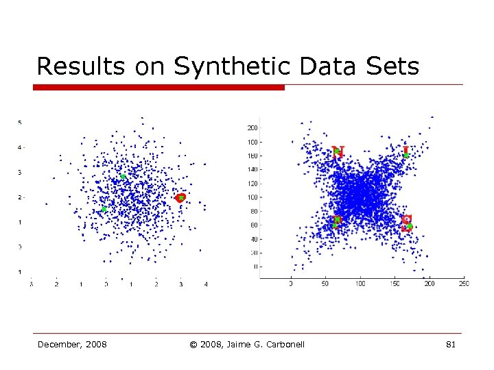 Results on Synthetic Data Sets December, 2008 © 2008, Jaime G. Carbonell 81 