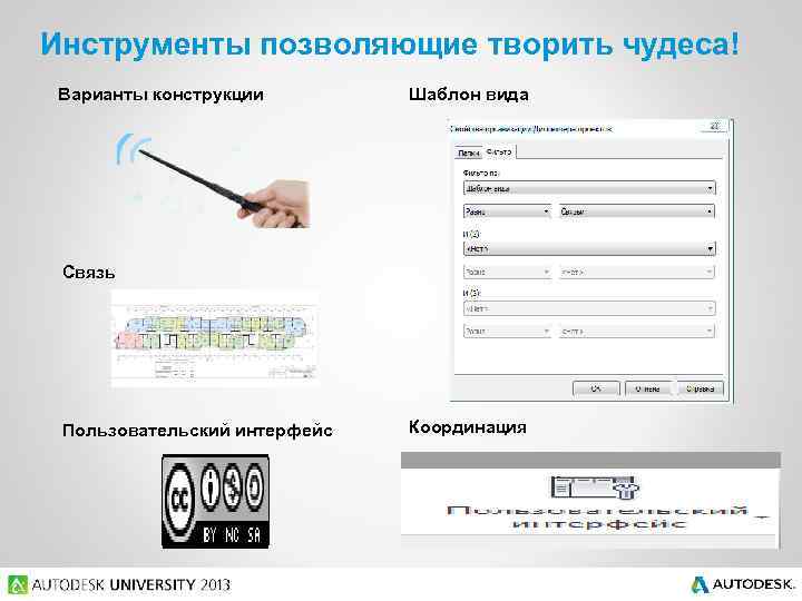 Инструменты позволяющие творить чудеса! Варианты конструкции Шаблон вида Связь Пользовательский интерфейс Координация 