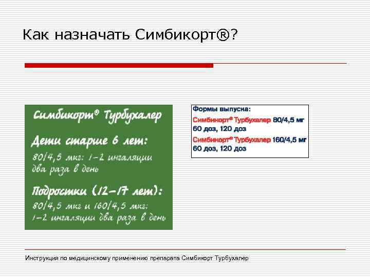 Как назначать Симбикорт®? Инструкция по медицинскому применению препарата Симбикорт Турбухалер 