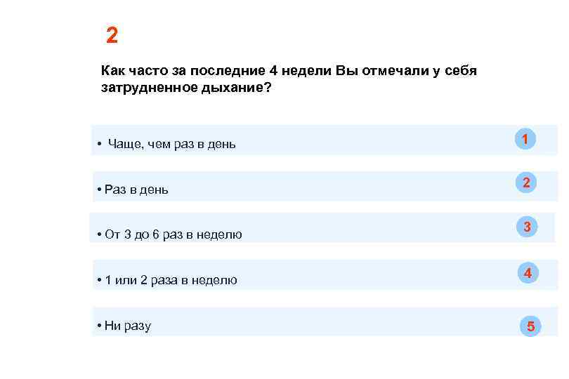 2 Как часто за последние 4 недели Вы отмечали у себя затрудненное дыхание? •