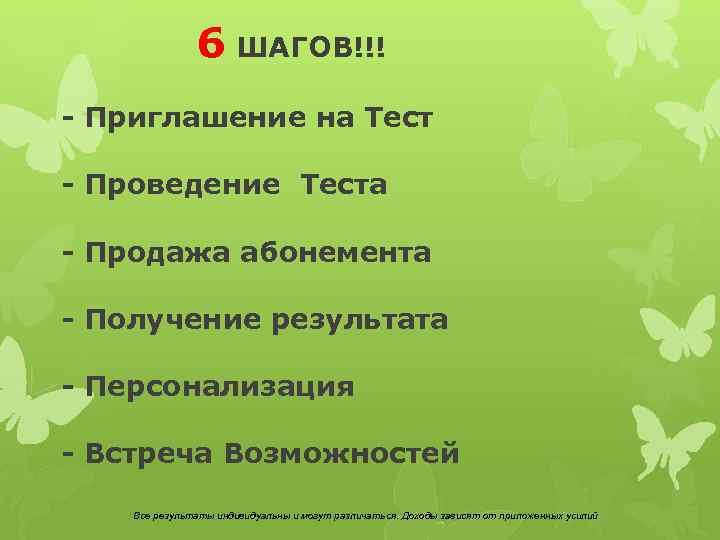 6 ШАГОВ!!! - Приглашение на Тест - Проведение Теста - Продажа абонемента - Получение