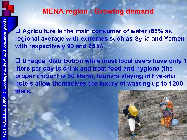 WSF -BELEM 2009 : Ecological debt and common goods MENA region : Growing demand