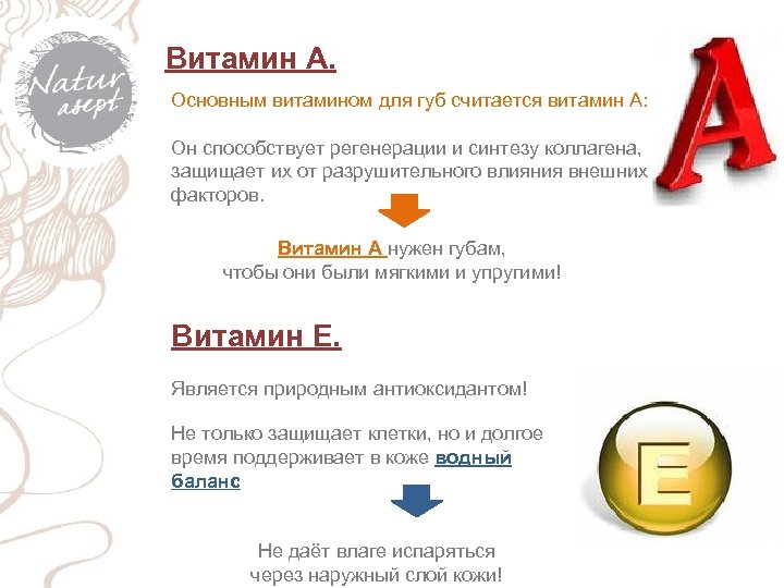 Витамин А. Основным витамином для губ считается витамин А: Он способствует регенерации и синтезу