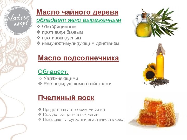 Масло чайного дерева обладает явно выраженным v бактерицидным v противогрибковым v противовирусным v иммуностимулирующим