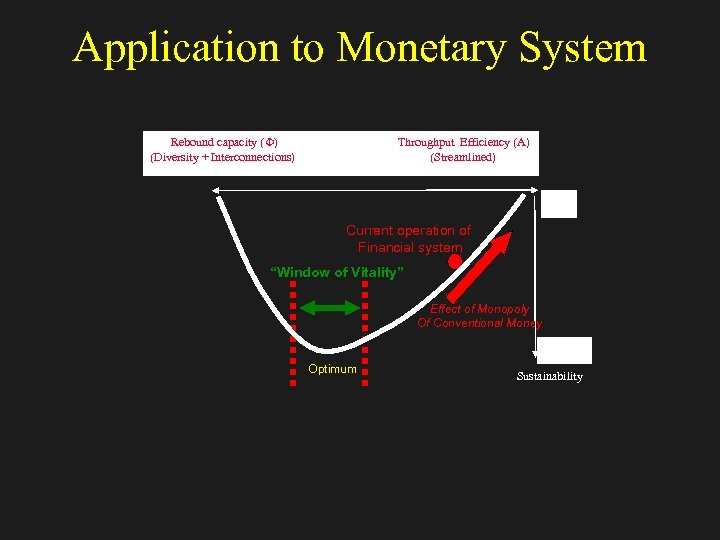 Application to Monetary System Rebound capacity (F) (Diversity + Interconnections) Throughput Efficiency (A) (Streamlined)
