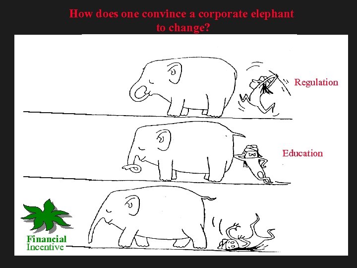 How does one convince a corporate elephant to change? Regulation Education Financial Incentive 