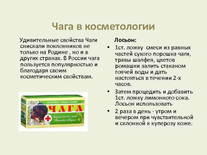 Чага в косметологии Удивительные свойства Чаги снискали поклонников не только на Родине , но