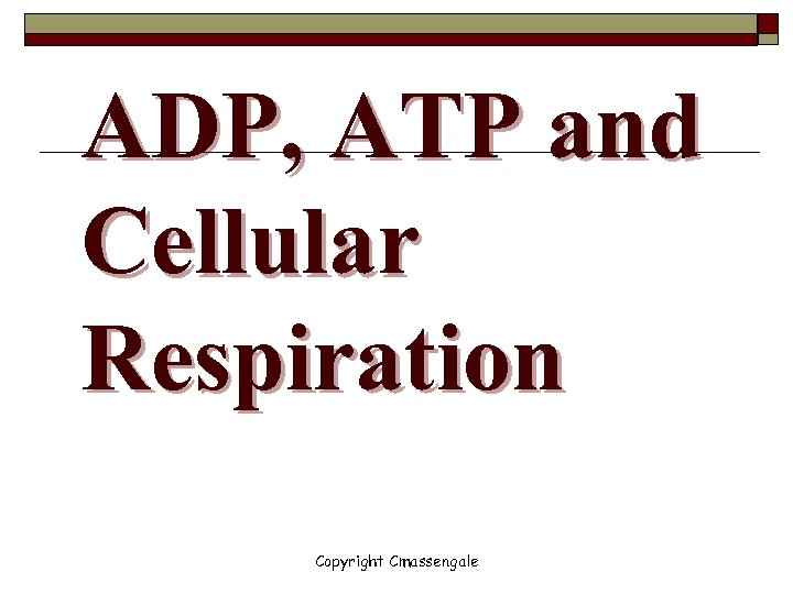 ADP, ATP and Cellular Respiration Copyright Cmassengale 