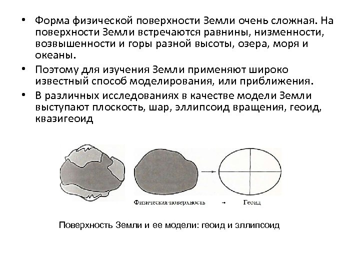  • Форма физической поверхности Земли очень сложная. На поверхности Земли встречаются равнины, низменности,