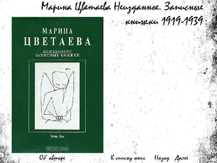 Марина Цветаева Неизданное. Записные книжки 1919 -1939 Об авторе К списку книг Назад Далее