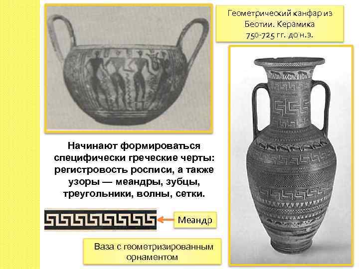 Геометрический канфар из Беотии. Керамика 750 -725 гг. до н. э. Начинают формироваться специфически