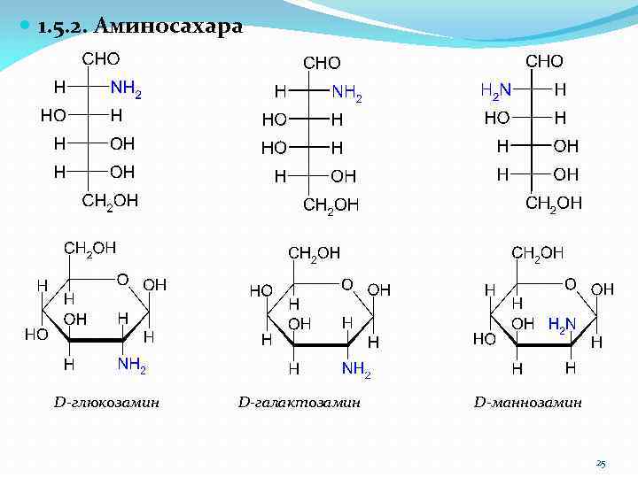  1. 5. 2. Аминосахара D-глюкозамин D-галактозамин D-маннозамин 25 