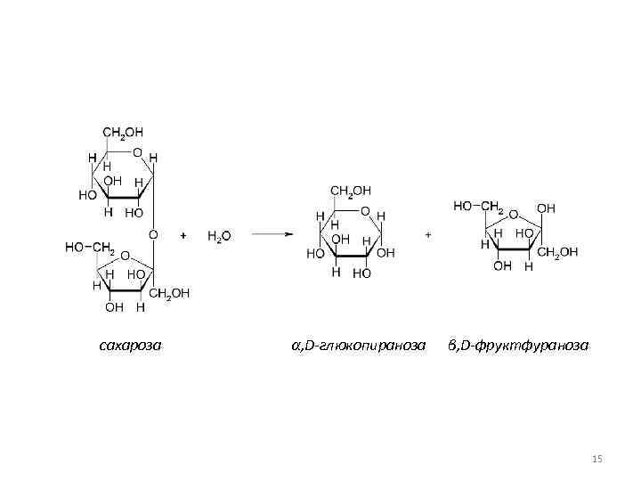 сахароза α, D-глюкопираноза β, D-фруктфураноза 15 