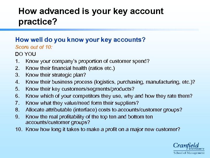 How advanced is your key account practice? How well do you know your key