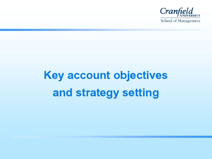 Key account objectives and strategy setting 