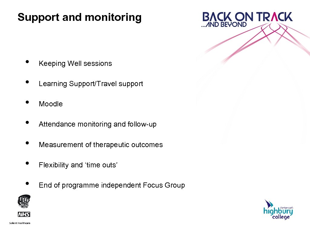 Support and monitoring • Keeping Well sessions • Learning Support/Travel support • Moodle •