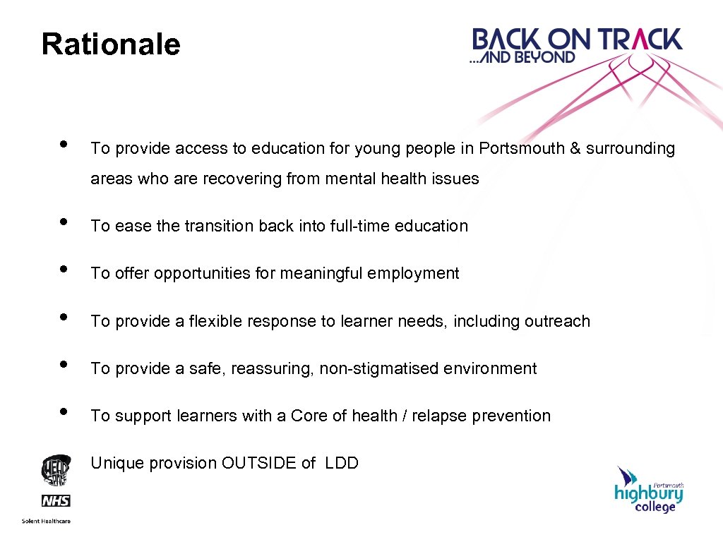 Rationale • To provide access to education for young people in Portsmouth & surrounding