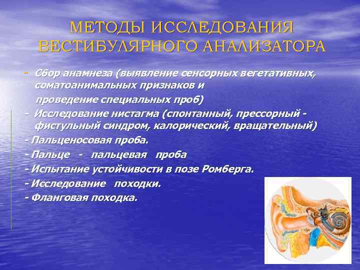 МЕТОДЫ ИССЛЕДОВАНИЯ ВЕСТИБУЛЯРНОГО АНАЛИЗАТОРА - Сбор анамнеза (выявление сенсорных вегетативных, соматоанимальных признаков и проведение