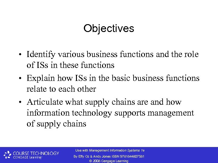 Objectives • Identify various business functions and the role of ISs in these functions