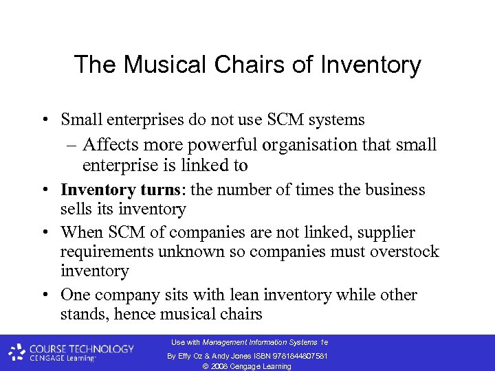 The Musical Chairs of Inventory • Small enterprises do not use SCM systems –