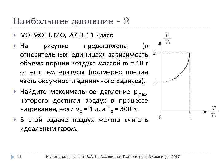 Наибольшее давление - 2 МЭ Вс. ОШ, МО, 2013, 11 класс На рисунке представлена