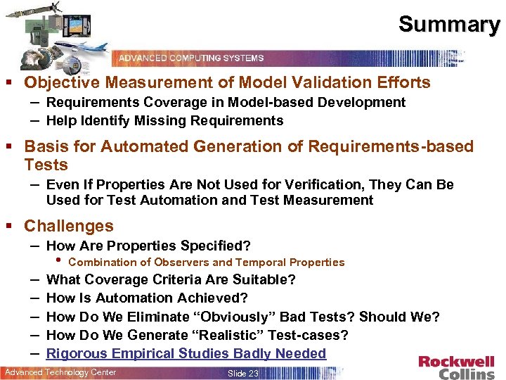 Summary § Objective Measurement of Model Validation Efforts – Requirements Coverage in Model-based Development