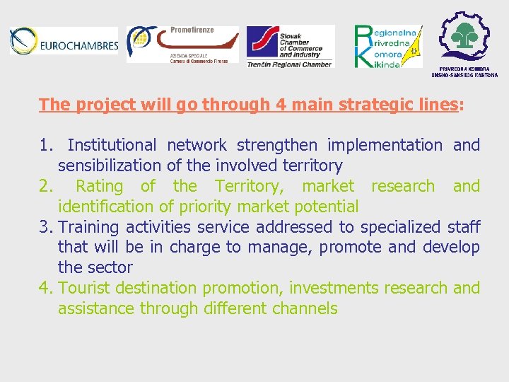 The project will go through 4 main strategic lines: 1. Institutional network strengthen implementation