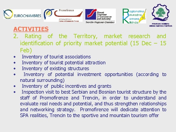 ACTIVITIES 2. Rating of the Territory, market research and identification of priority market potential