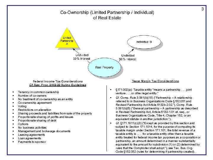 3 Texas Margin Tax Considerations Federal Income Tax Considerations Cf. Rev. Proc. 2002 -22