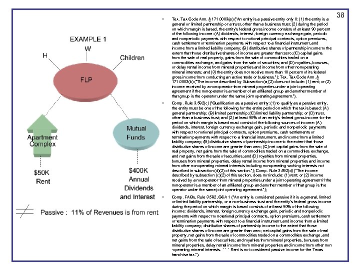  • Tex. Tax Code Ann. § 171. 0003(a) (“An entity is a passive