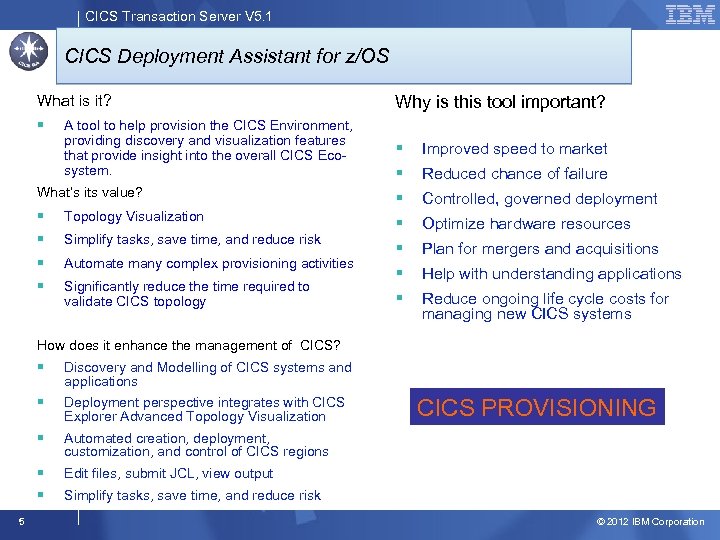 CICS Transaction Server V 5. 1 CICS Deployment Assistant for z/OS What is it?