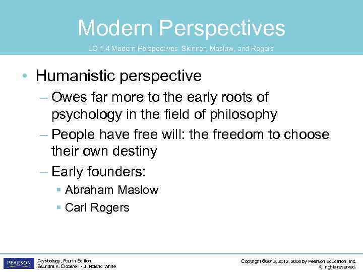 Modern Perspectives LO 1. 4 Modern Perspectives: Skinner, Maslow, and Rogers • Humanistic perspective
