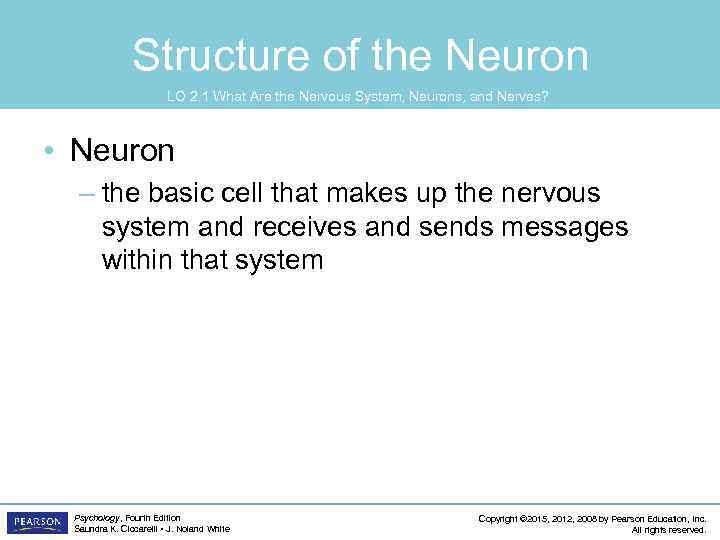 Structure of the Neuron LO 2. 1 What Are the Nervous System, Neurons, and