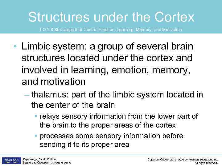 Structures under the Cortex LO 2. 8 Structures that Control Emotion, Learning, Memory, and