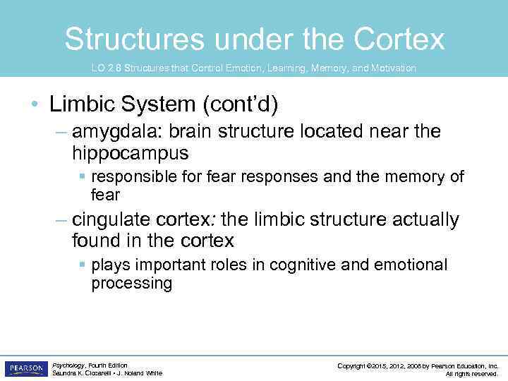 Structures under the Cortex LO 2. 8 Structures that Control Emotion, Learning, Memory, and