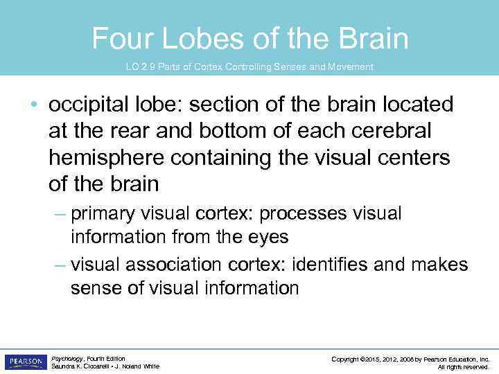 Four Lobes of the Brain LO 2. 9 Parts of Cortex Controlling Senses and