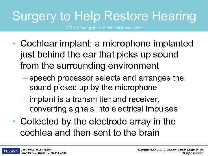Surgery to Help Restore Hearing LO 3. 5 Hearing Impairment and Improvement • Cochlear