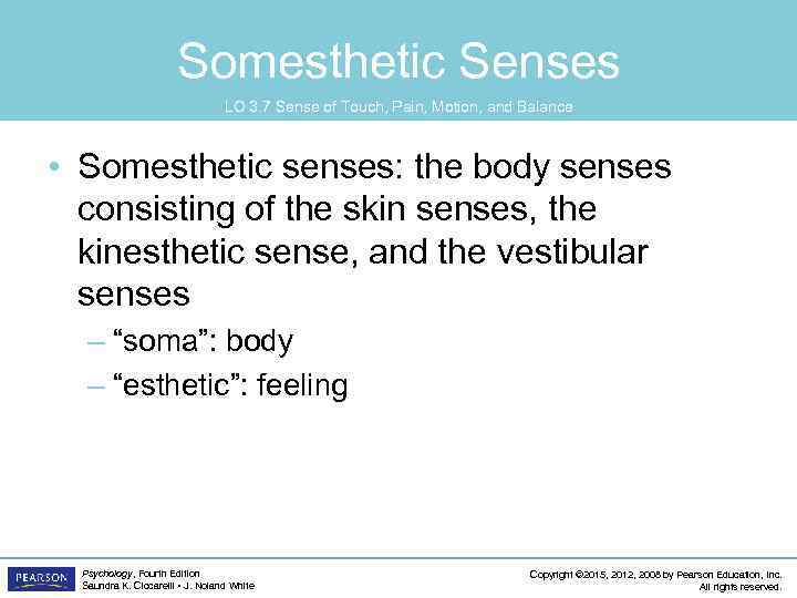 Somesthetic Senses LO 3. 7 Sense of Touch, Pain, Motion, and Balance • Somesthetic