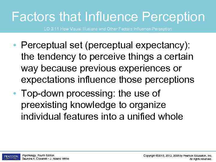 Factors that Influence Perception LO 3. 11 How Visual Illusions and Other Factors Influence