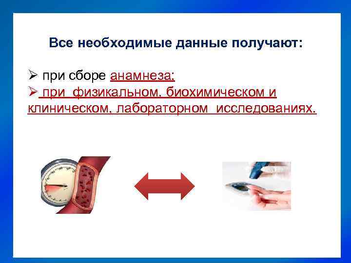 Все необходимые данные получают: Ø при сборе анамнеза; Ø при физикальном, биохимическом и клиническом,