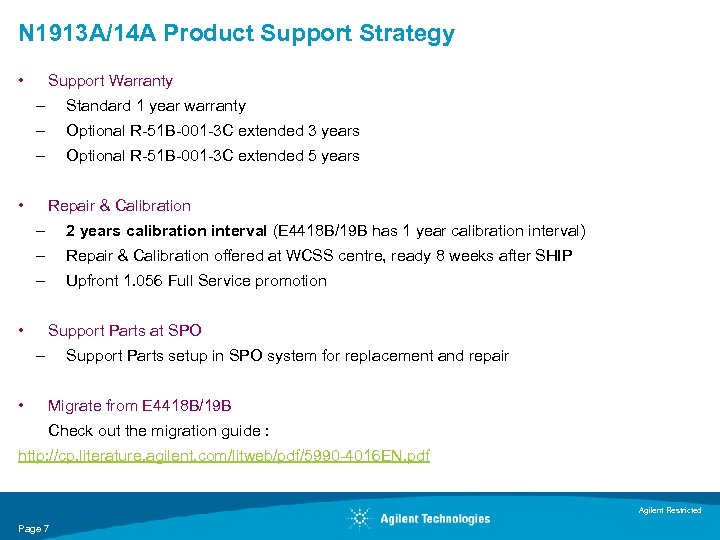 N 1913 A/14 A Product Support Strategy • Support Warranty – Standard 1 year